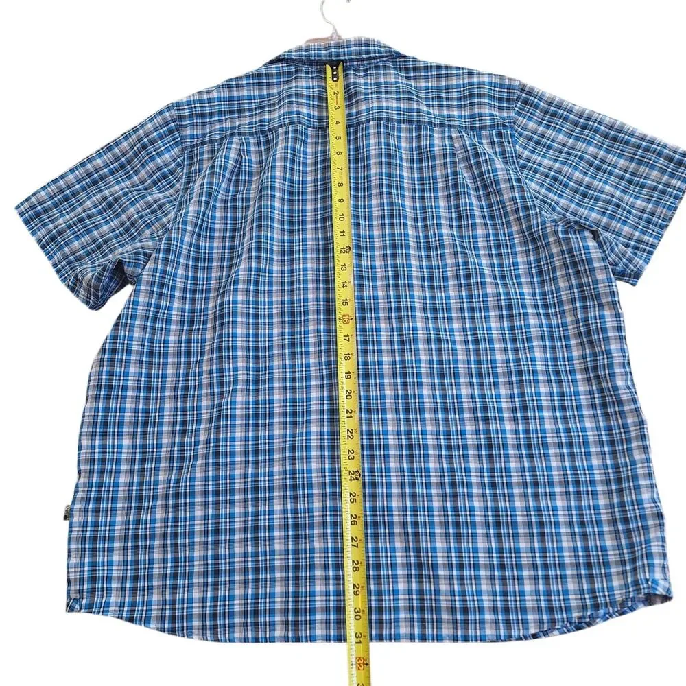 The North Face Short Sleeve Woven Shirt Mens XXL Button Up Plaid Blue 2XL